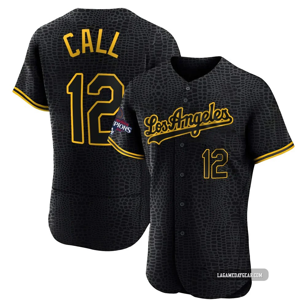 Alex Call ＃12 Los Angeles Dodgers Authentic Men's Black Snake Skin City 2024 World Series Champions Jersey