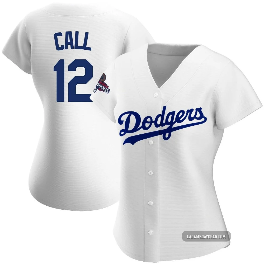 Alex Call ＃12 Los Angeles Dodgers Authentic Women's White Home 2024 World Series Champions Jersey