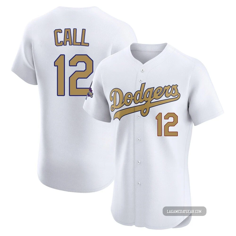 Alex Call ＃12 Los Angeles Dodgers Elite Men's Gold White 2025 Collection Jersey