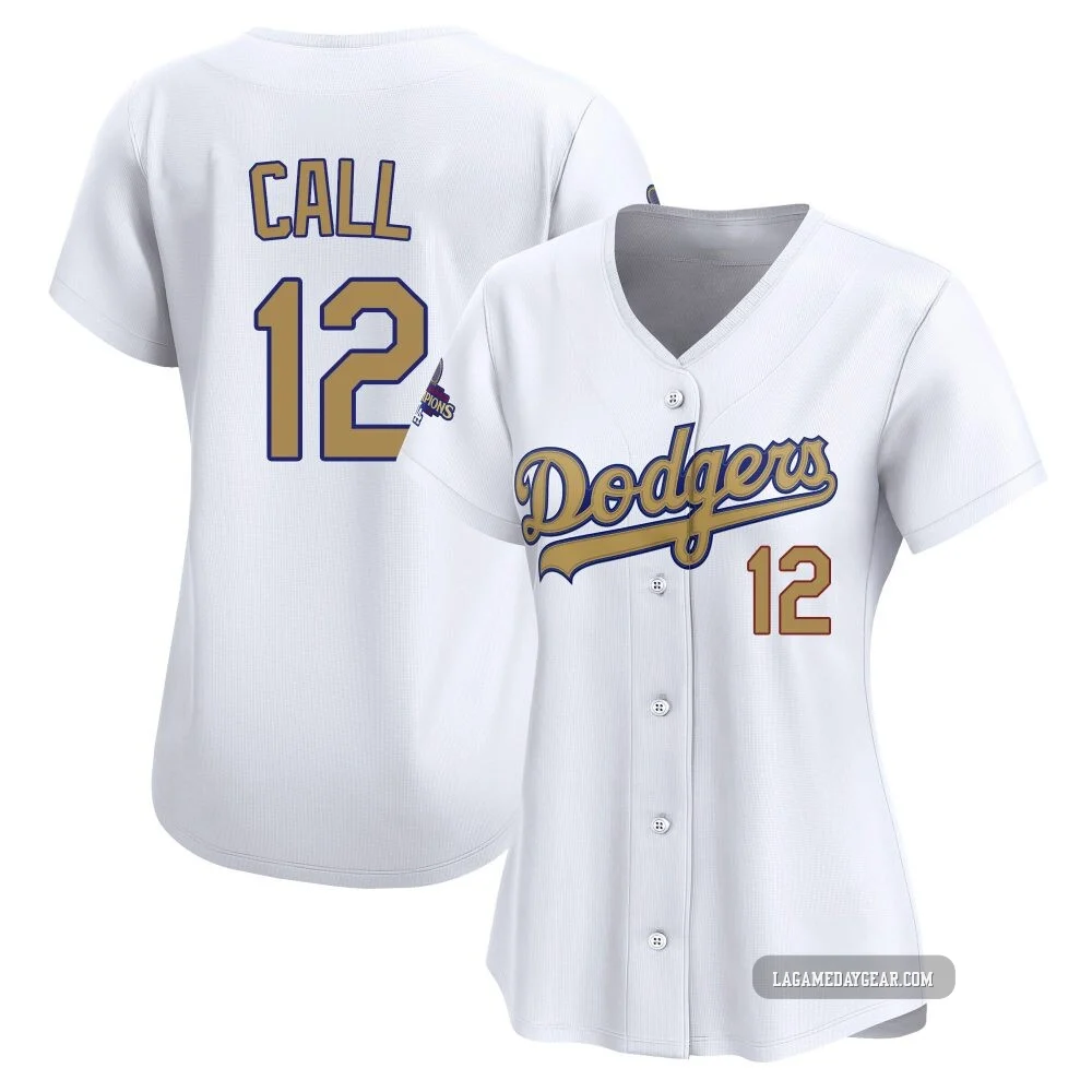 Alex Call ＃12 Los Angeles Dodgers Limited Women's Gold White 2025 Collection Jersey