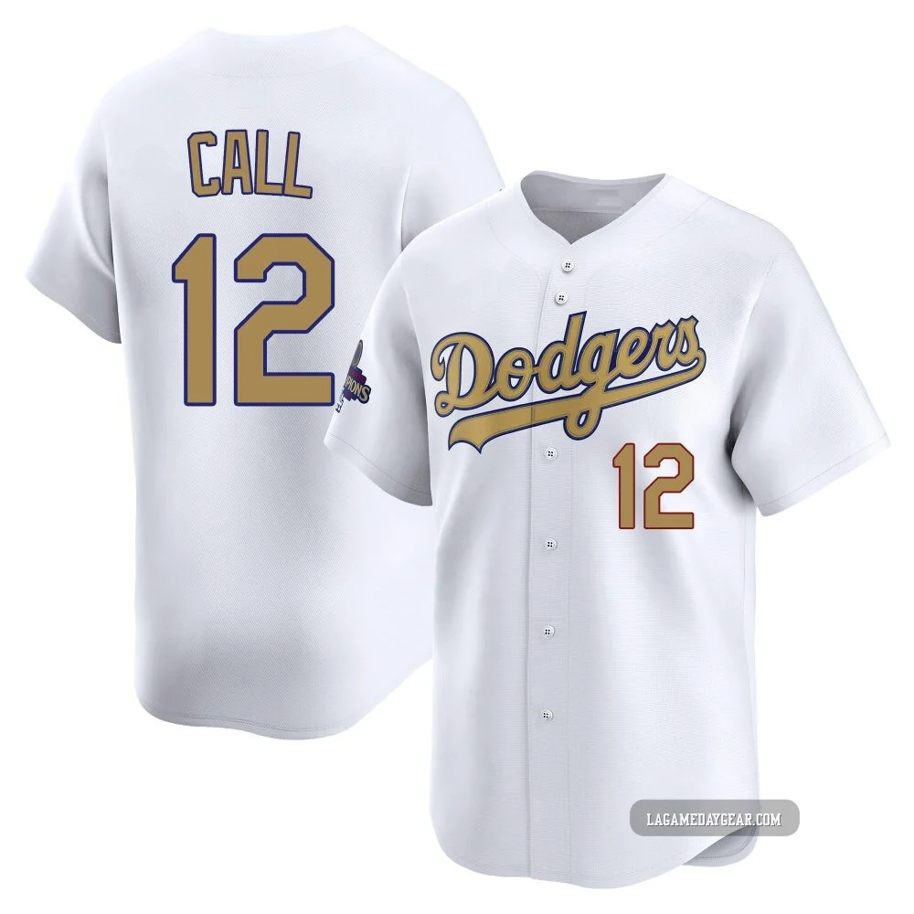 Alex Call ＃12 Los Angeles Dodgers Limited Youth Gold White 2025 Collection Jersey