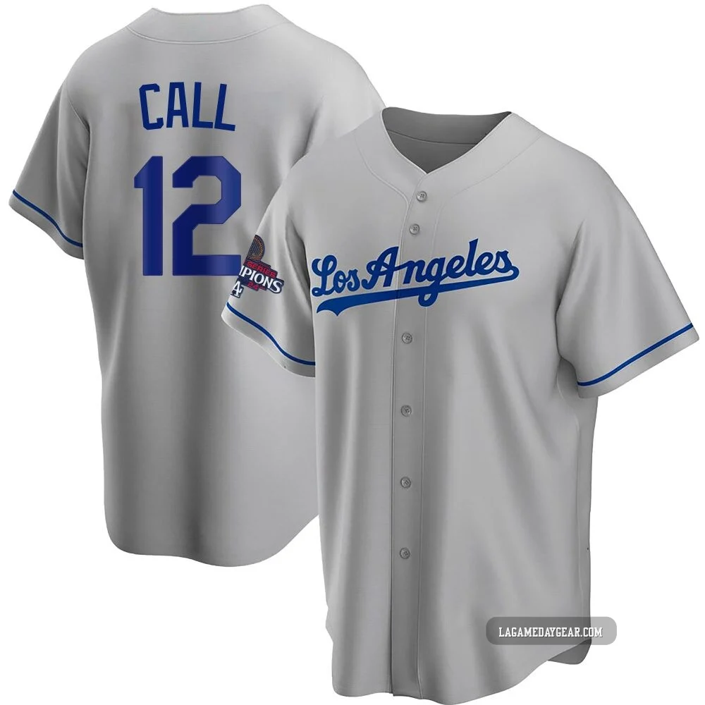 Alex Call ＃12 Los Angeles Dodgers Replica Men's Gray Road 2024 World Series Champions Jersey