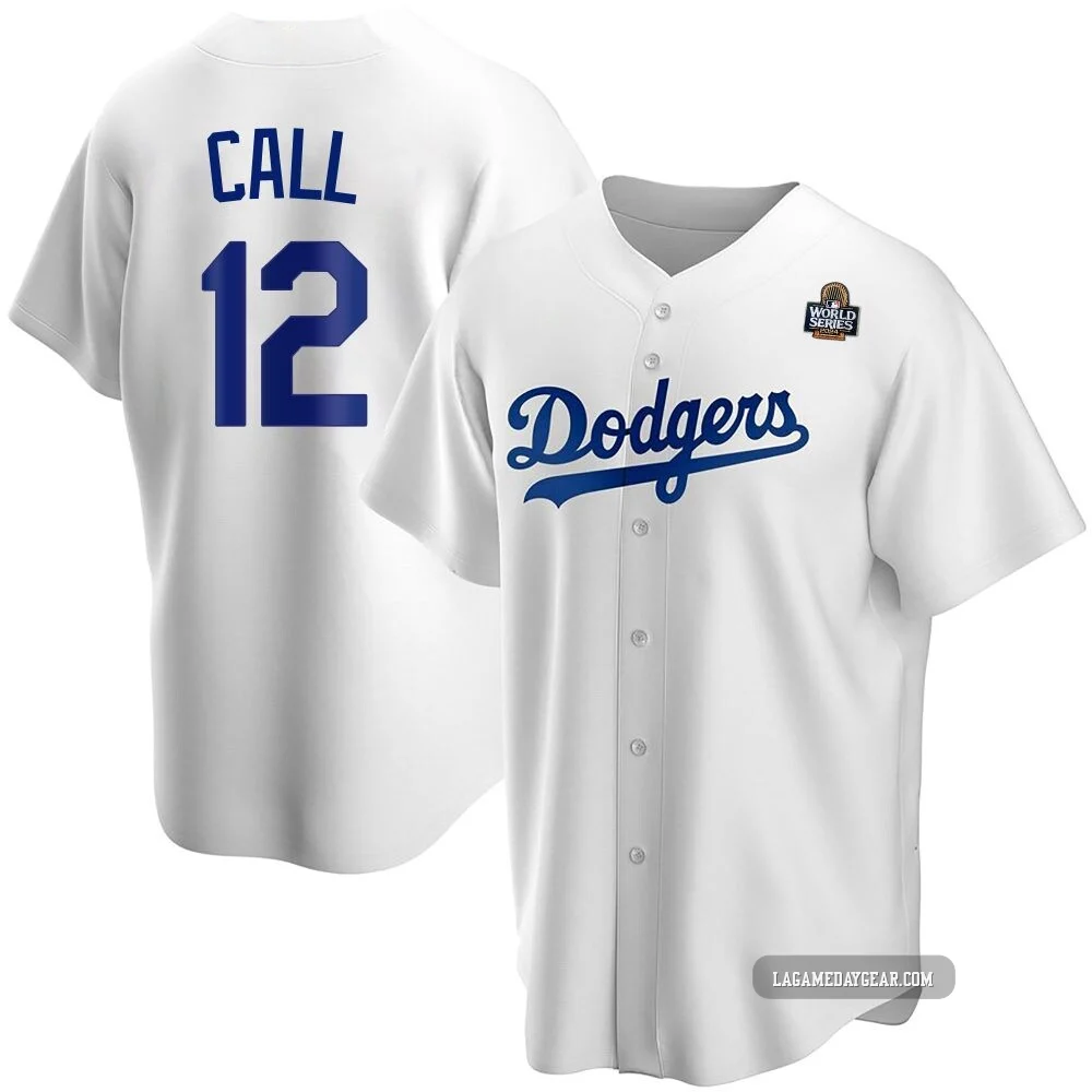 Alex Call ＃12 Los Angeles Dodgers Replica Youth White Home 2024 World Series Jersey
