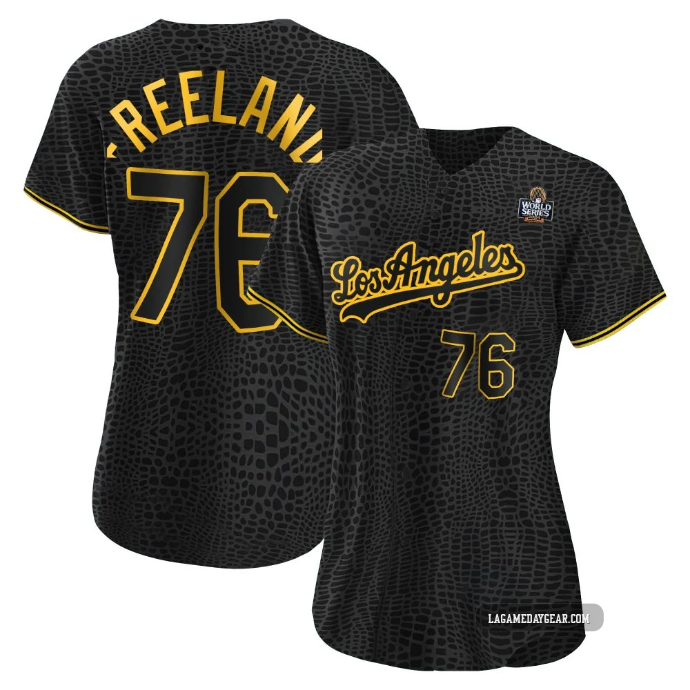 Alex Freeland ＃76 Los Angeles Dodgers Authentic Women's Black Snake Skin City 2024 World Series Jersey