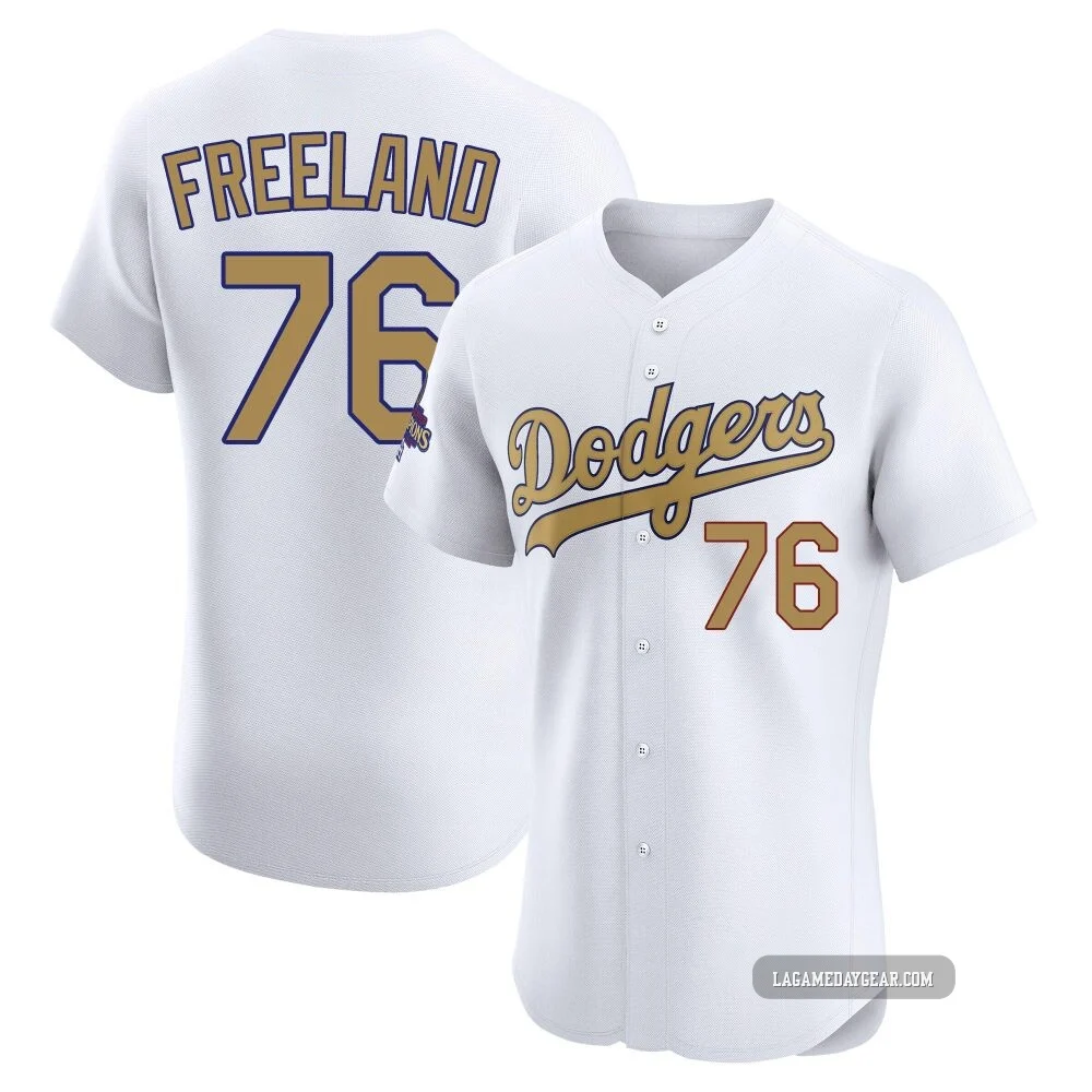Alex Freeland ＃76 Los Angeles Dodgers Elite Men's Gold White 2025 Collection Jersey
