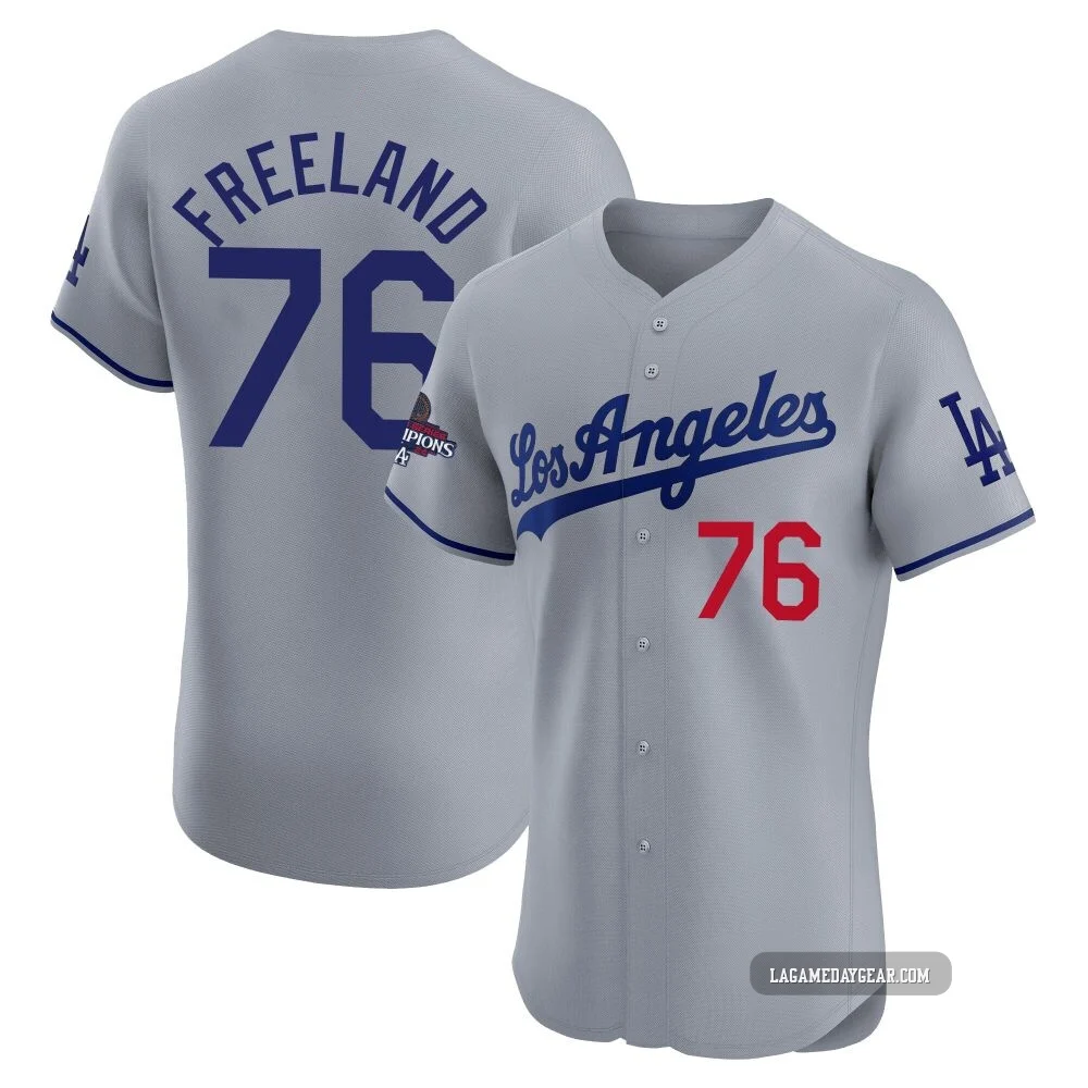 Alex Freeland ＃76 Los Angeles Dodgers Elite Men's Gray Road World Series Champions Jersey