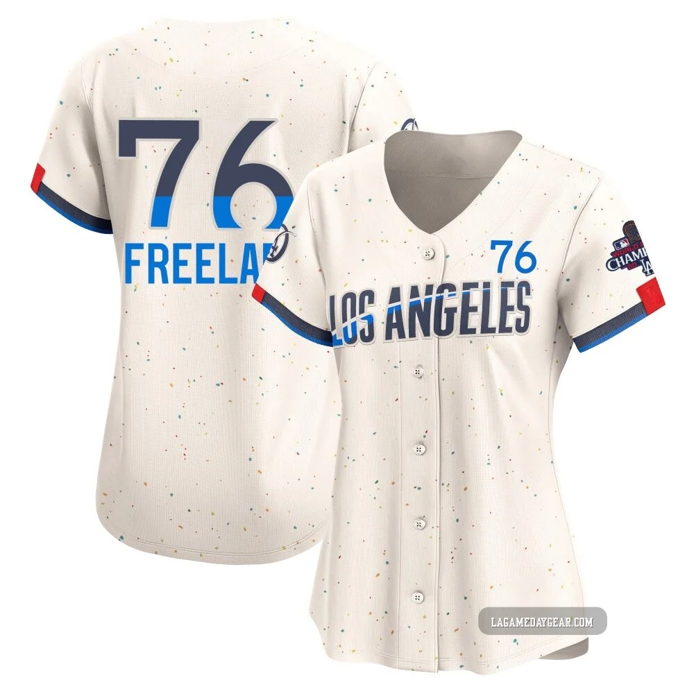 Alex Freeland ＃76 Los Angeles Dodgers Limited Women's Cream 2024 City Connect World Series Champions Jersey
