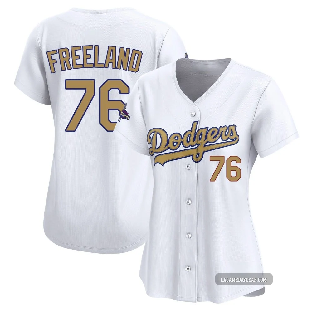Alex Freeland ＃76 Los Angeles Dodgers Limited Women's Gold White 2025 Collection Jersey