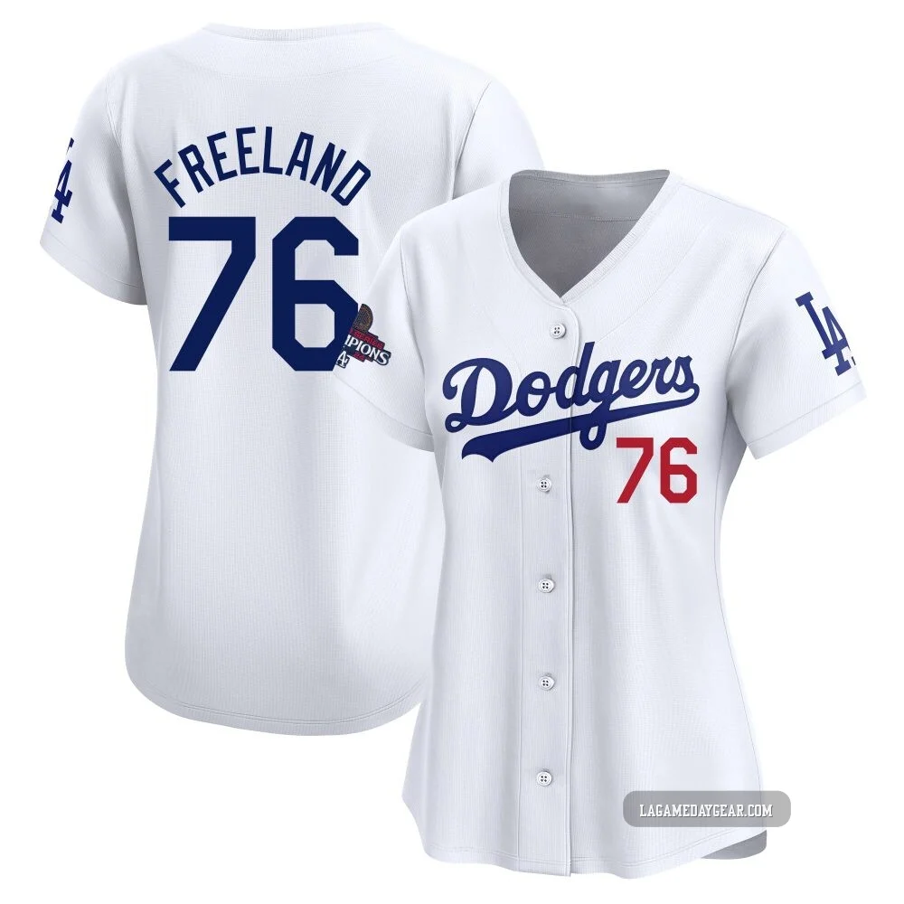 Alex Freeland ＃76 Los Angeles Dodgers Limited Women's White Home 2024 World Series Champions Jersey