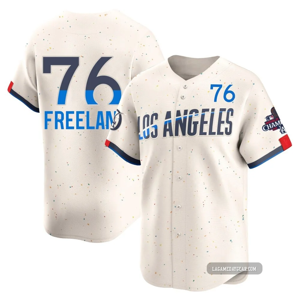 Alex Freeland ＃76 Los Angeles Dodgers Limited Youth Cream 2024 City Connect World Series Champions Jersey