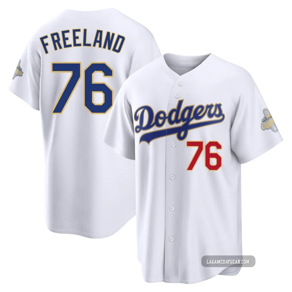 Alex Freeland ＃76 Los Angeles Dodgers Limited Youth Gold White 2026 Collection Stadium Jersey