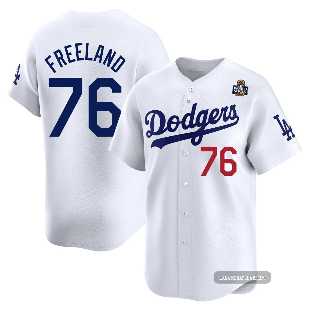 Alex Freeland ＃76 Los Angeles Dodgers Limited Youth White Home 2024 World Series Jersey