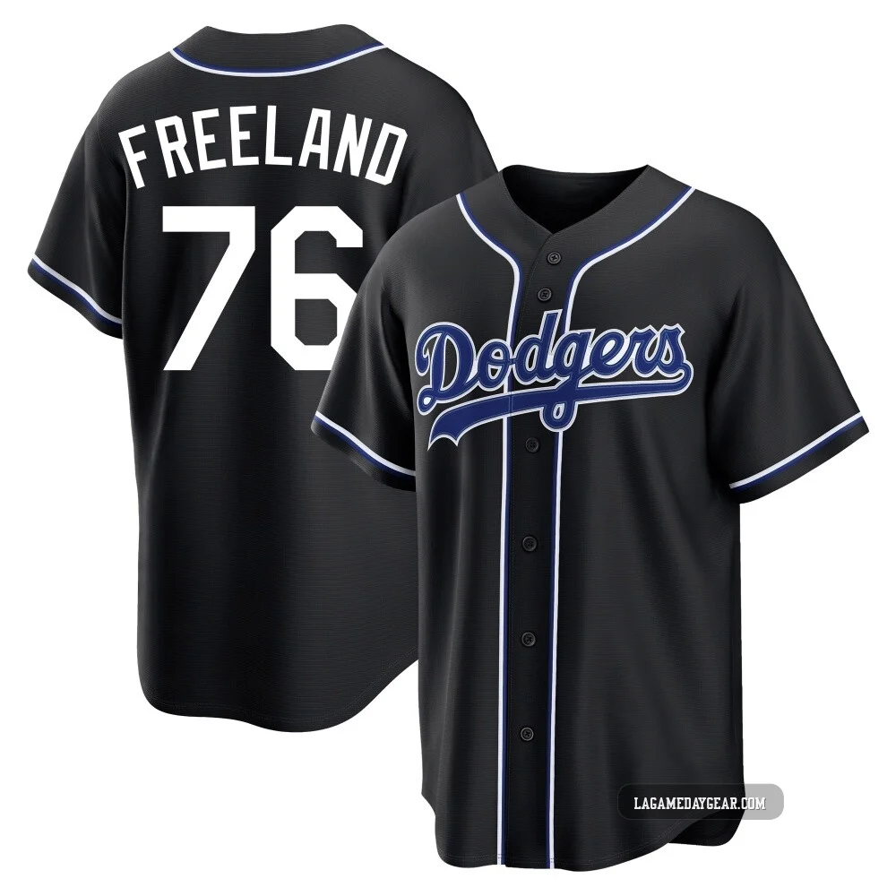 Alex Freeland ＃76 Los Angeles Dodgers Replica Men's Black Fashion Out Jersey
