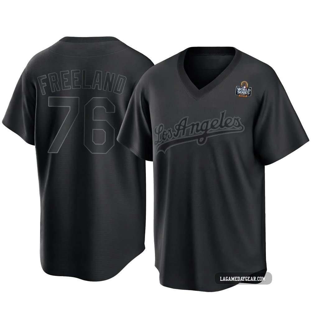 Alex Freeland ＃76 Los Angeles Dodgers Replica Men's Black Pitch Fashion 2024 World Series Jersey
