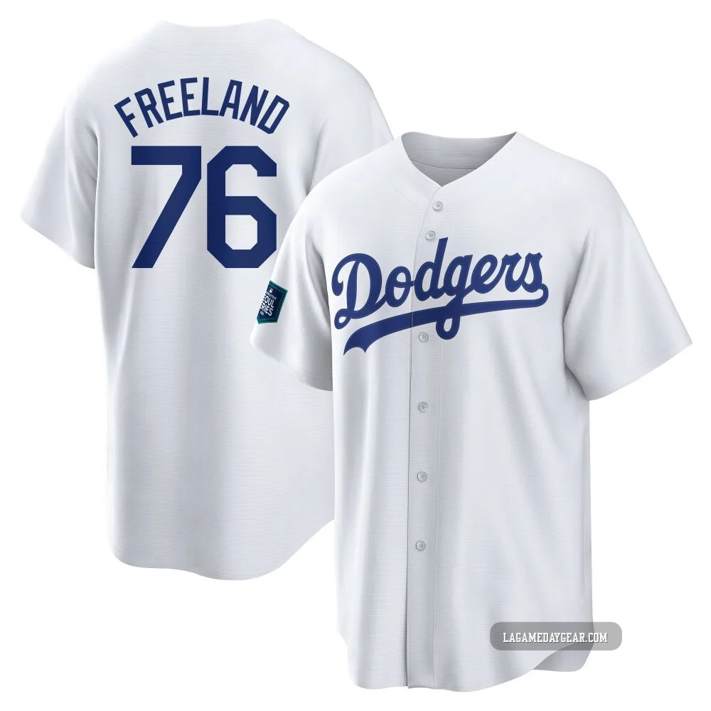 Alex Freeland ＃76 Los Angeles Dodgers Replica Men's White 2024 World Tour Seoul Series Home Jersey