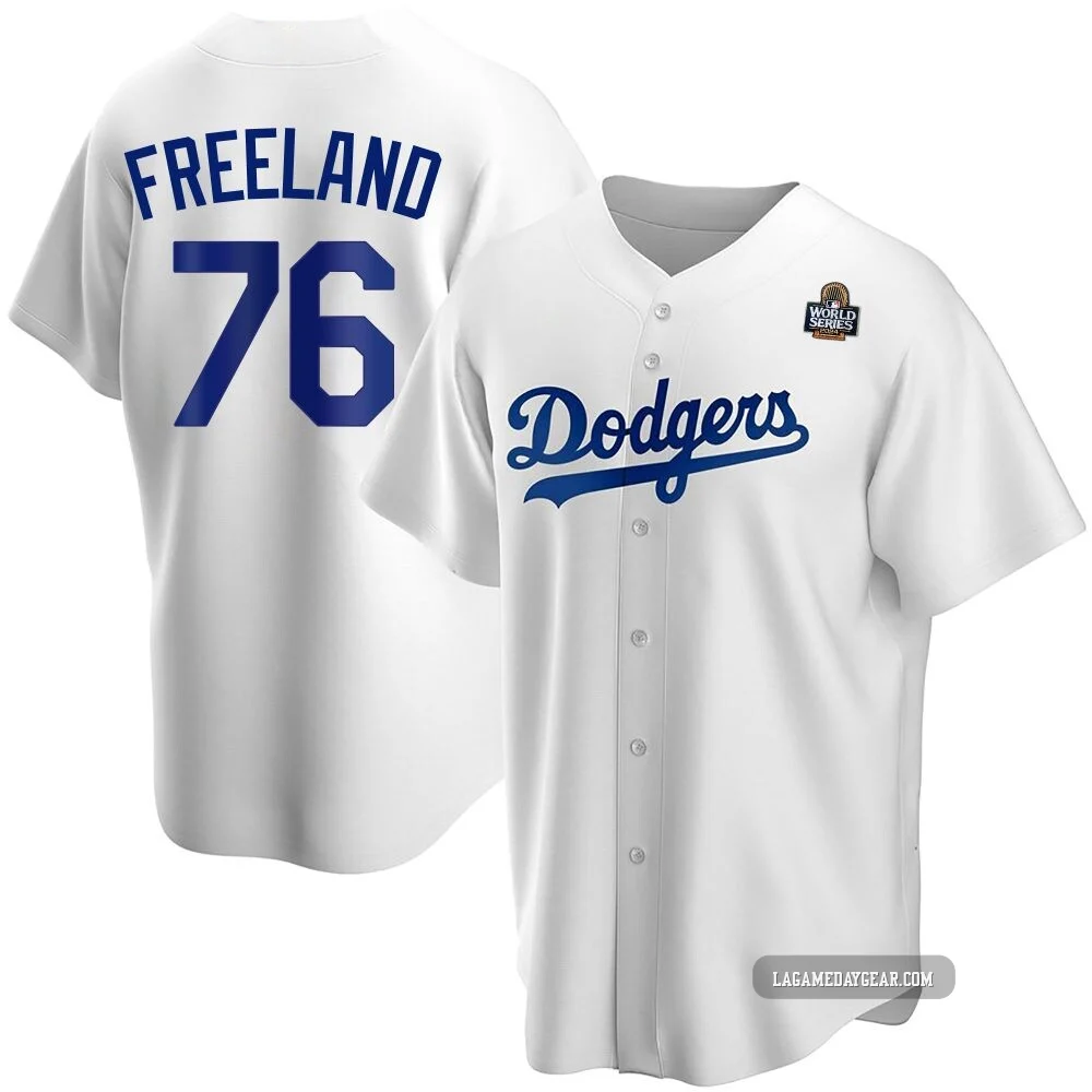 Alex Freeland ＃76 Los Angeles Dodgers Replica Men's White Home 2024 World Series Jersey