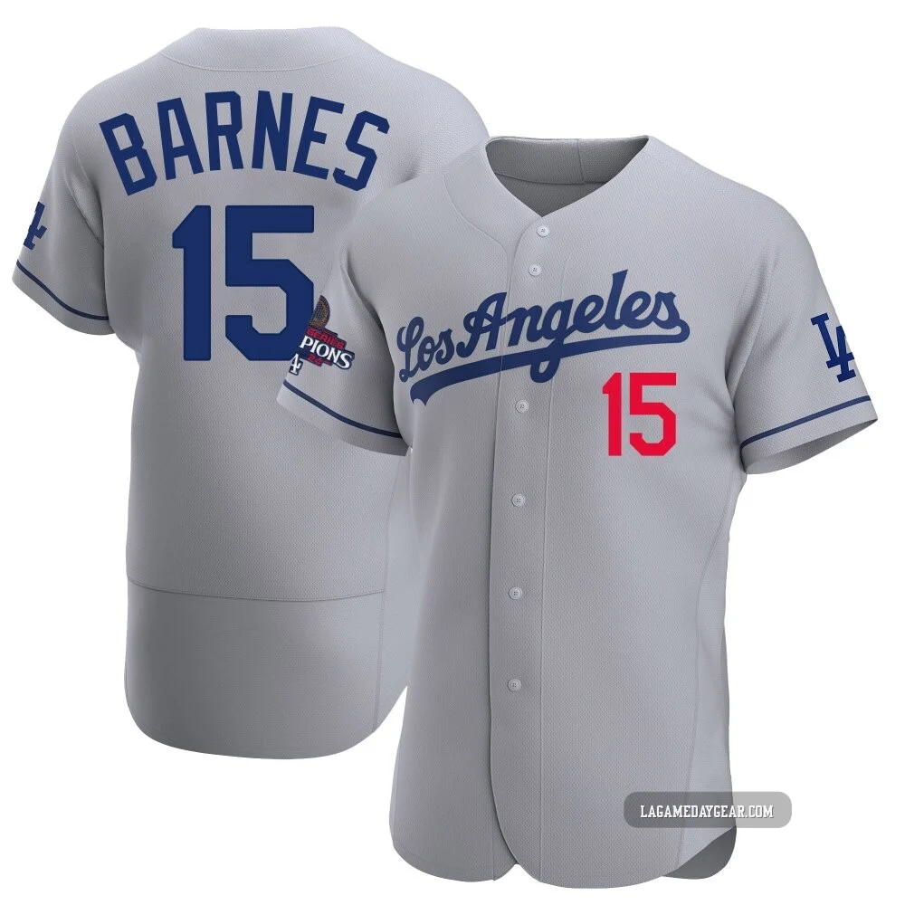 Austin Barnes ＃15 Los Angeles Dodgers Authentic Men's Gray Away Official 2024 World Series Champions Jersey