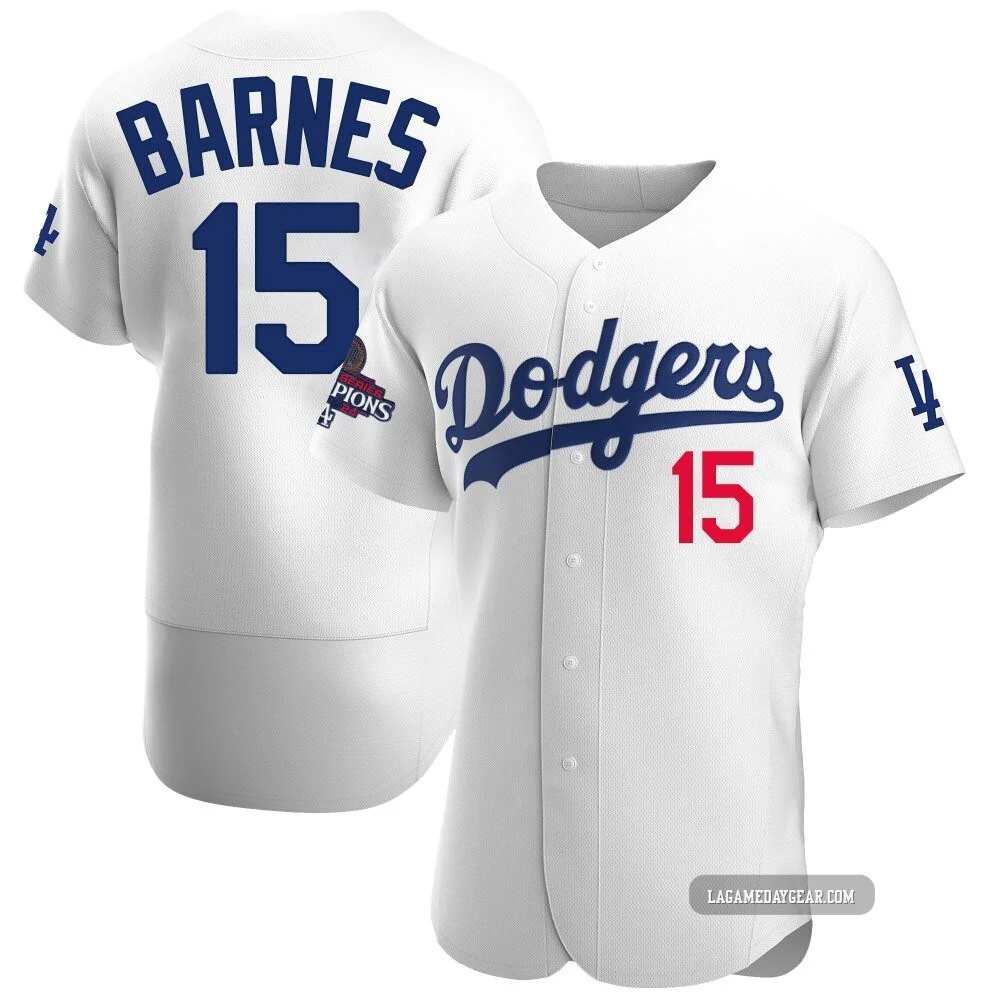 Austin Barnes ＃15 Los Angeles Dodgers Authentic Men's White Home Official 2024 World Series Champions Jersey