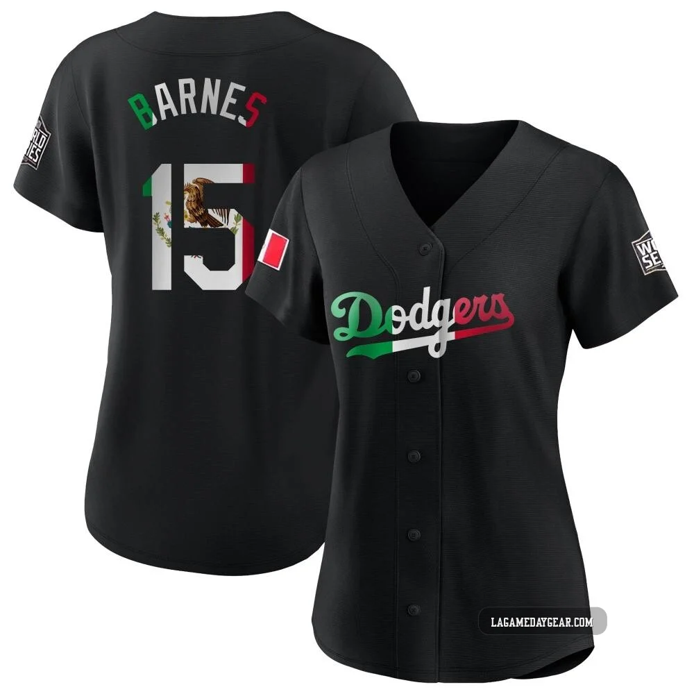 Austin Barnes ＃15 Los Angeles Dodgers Authentic Women's Black Mexican Flag Jersey