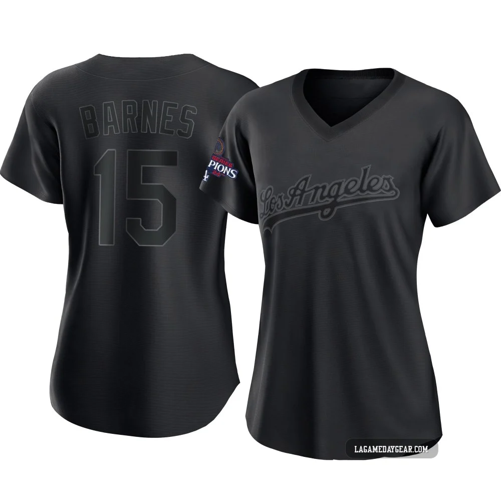 Austin Barnes ＃15 Los Angeles Dodgers Authentic Women's Black Pitch Fashion 2024 World Series Champions Jersey