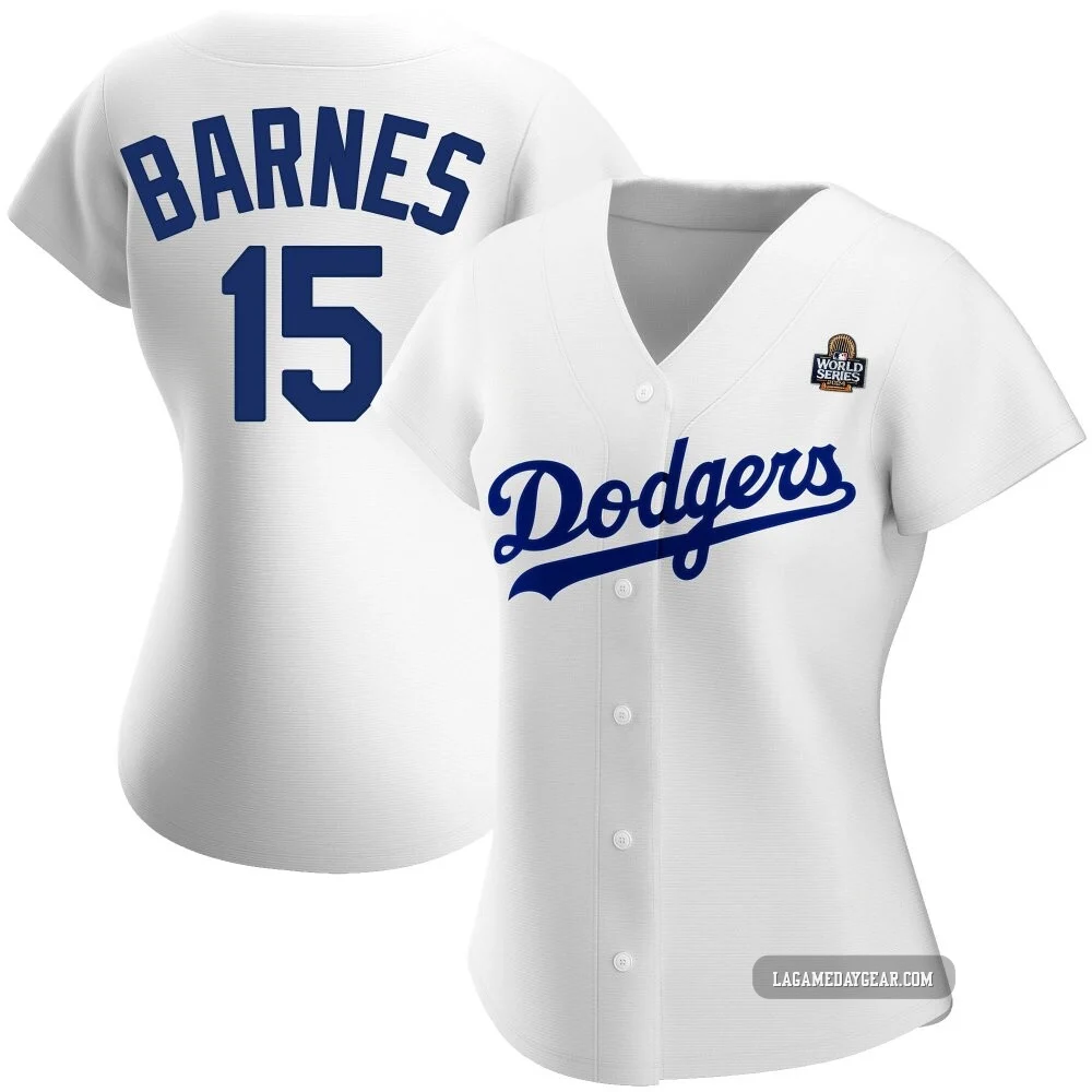 Austin Barnes ＃15 Los Angeles Dodgers Authentic Women's White Home 2024 World Series Jersey