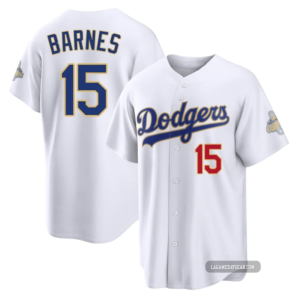 Austin Barnes ＃15 Los Angeles Dodgers Limited Men's Gold White 2026 Collection Stadium Jersey