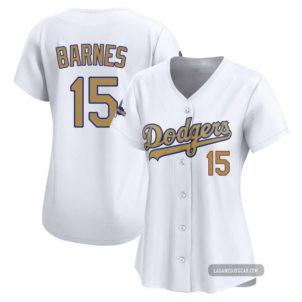 Austin Barnes ＃15 Los Angeles Dodgers Limited Women's Gold White 2025 Collection Jersey