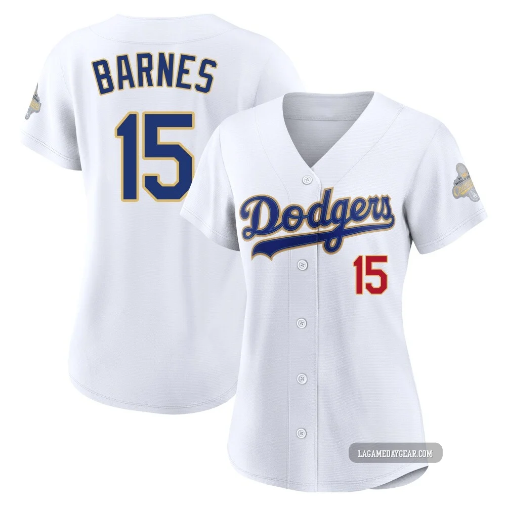 Austin Barnes ＃15 Los Angeles Dodgers Limited Women's Gold White 2026 Collection Stadium Jersey