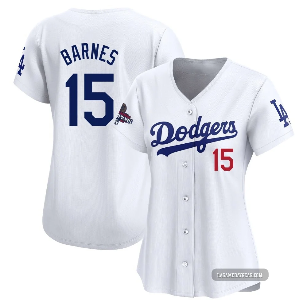 Austin Barnes ＃15 Los Angeles Dodgers Limited Women's White Home 2024 World Series Champions Jersey