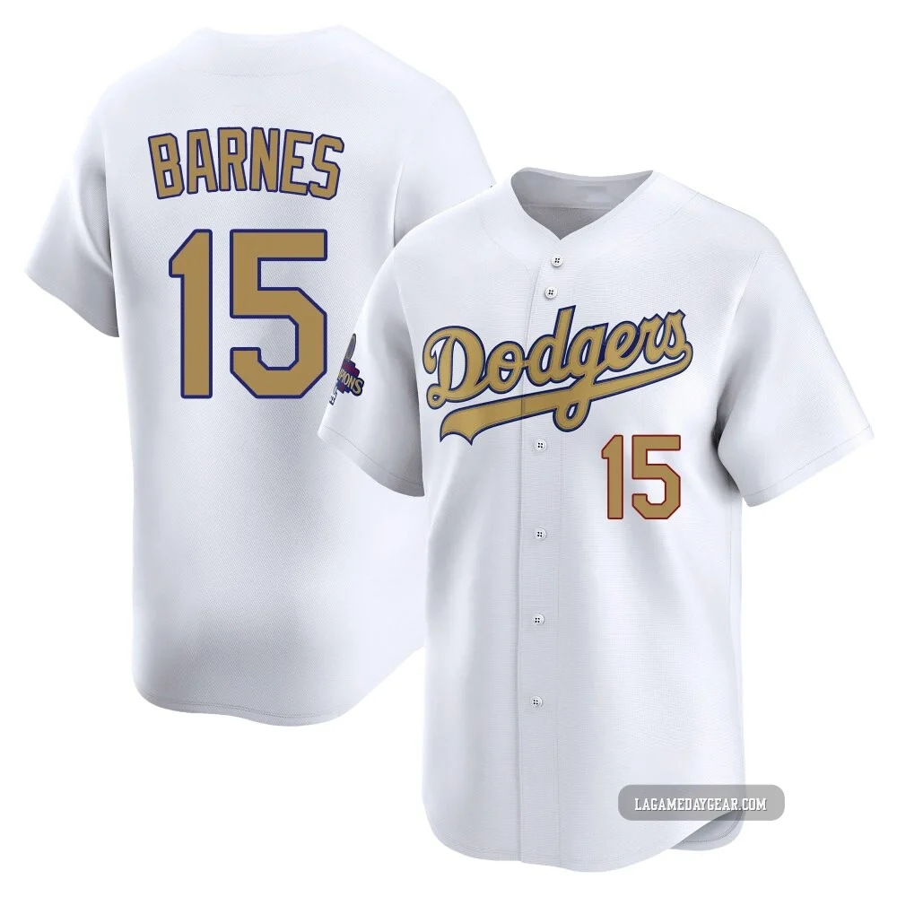 Austin Barnes ＃15 Los Angeles Dodgers Limited Youth Gold White 2025 Collection Jersey