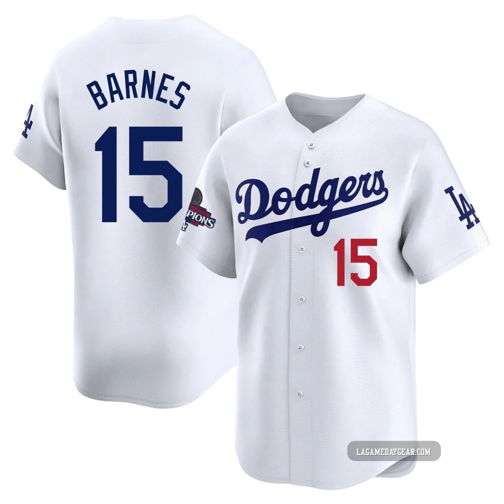 Austin Barnes ＃15 Los Angeles Dodgers Limited Youth White Home 2024 World Series Champions Jersey