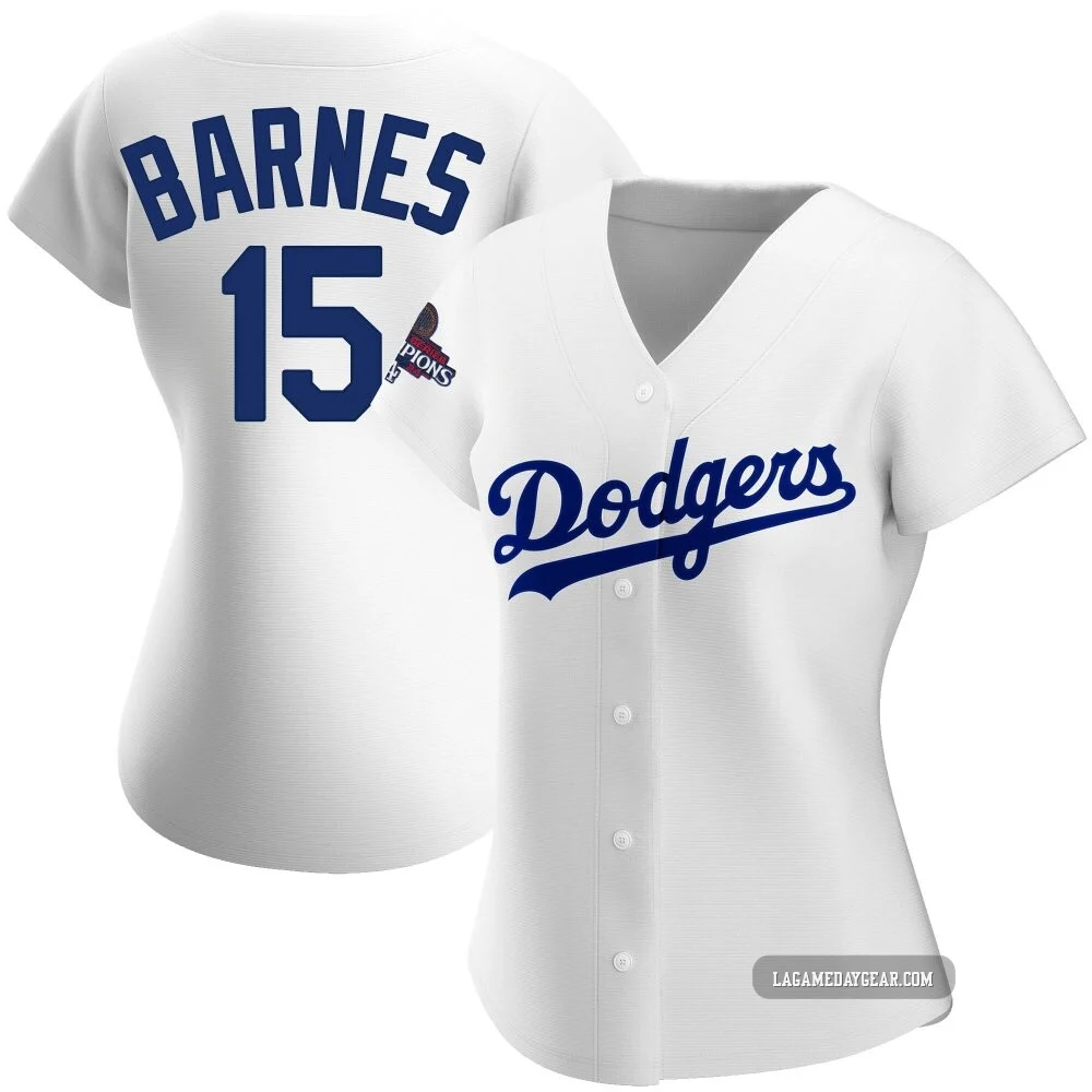 Austin Barnes ＃15 Los Angeles Dodgers Replica Women's White Home 2024 World Series Champions Jersey
