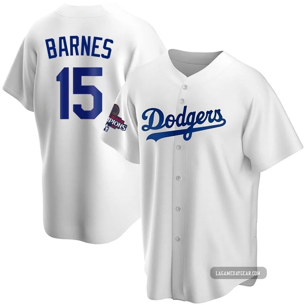 Austin Barnes ＃15 Los Angeles Dodgers Replica Youth White Home 2024 World Series Champions Jersey