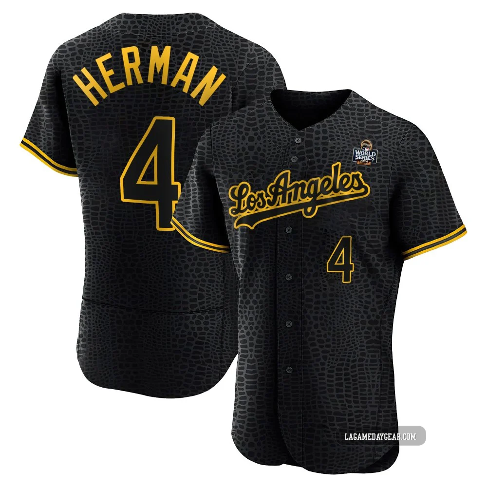 Babe Herman ＃4 Los Angeles Dodgers Authentic Men's Black Snake Skin City 2024 World Series Jersey