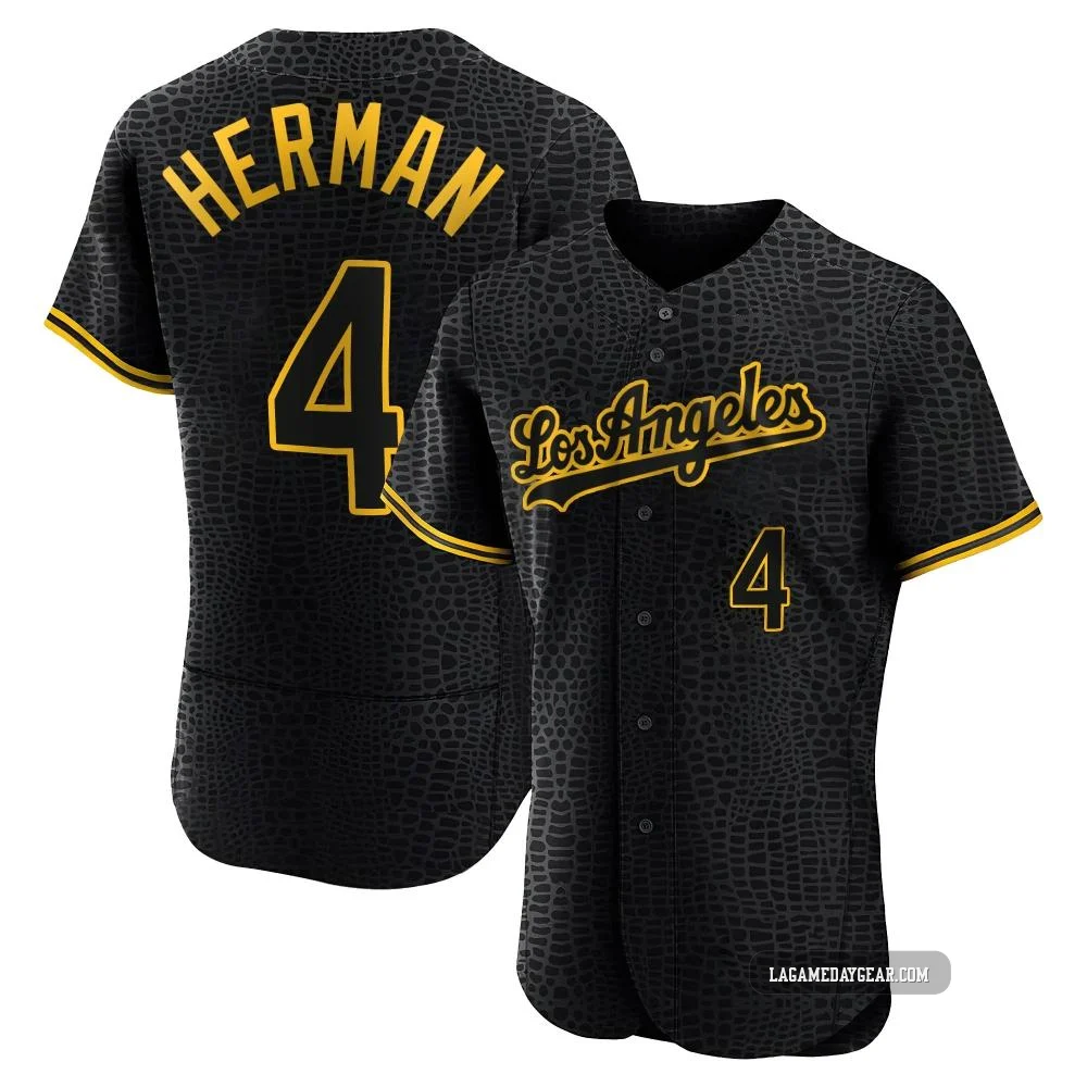 Babe Herman ＃4 Los Angeles Dodgers Authentic Men's Black Snake Skin City Jersey