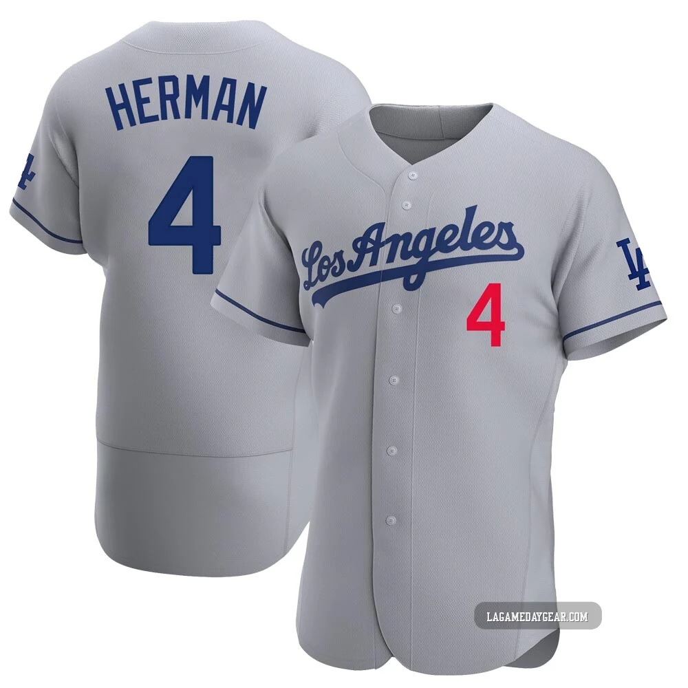 Babe Herman ＃4 Los Angeles Dodgers Authentic Men's Gray Away Jersey