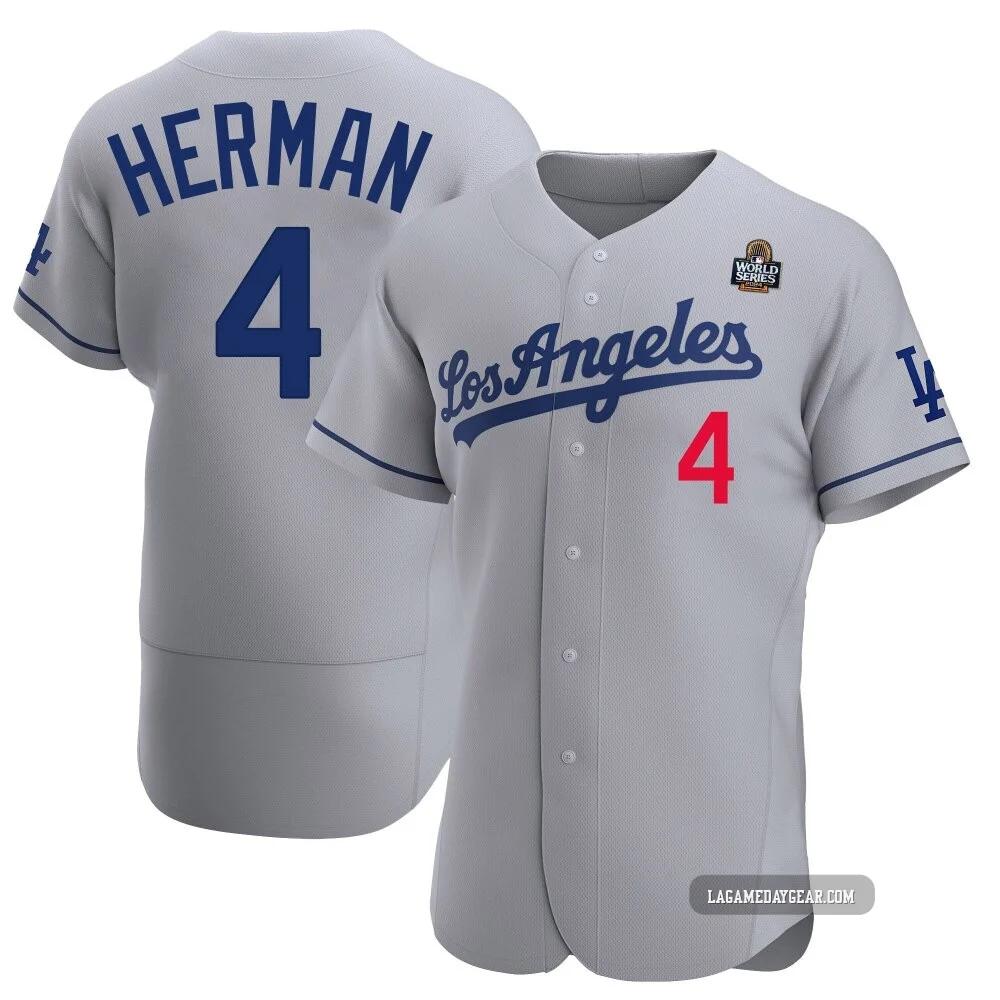Babe Herman ＃4 Los Angeles Dodgers Authentic Men's Gray Away Official 2024 World Series Jersey