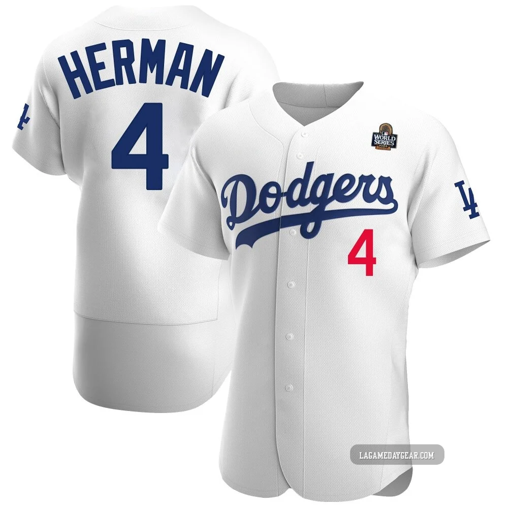 Babe Herman ＃4 Los Angeles Dodgers Authentic Men's White Home Official 2024 World Series Jersey