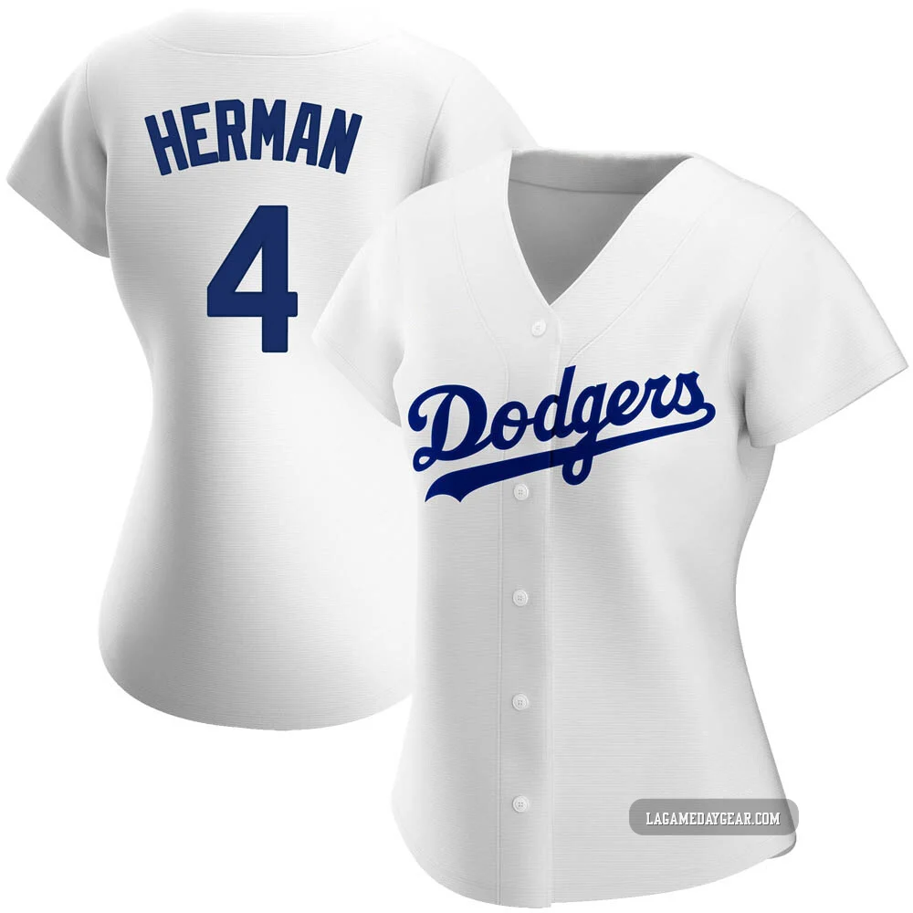 Babe Herman ＃4 Los Angeles Dodgers Authentic Women's White Home Jersey