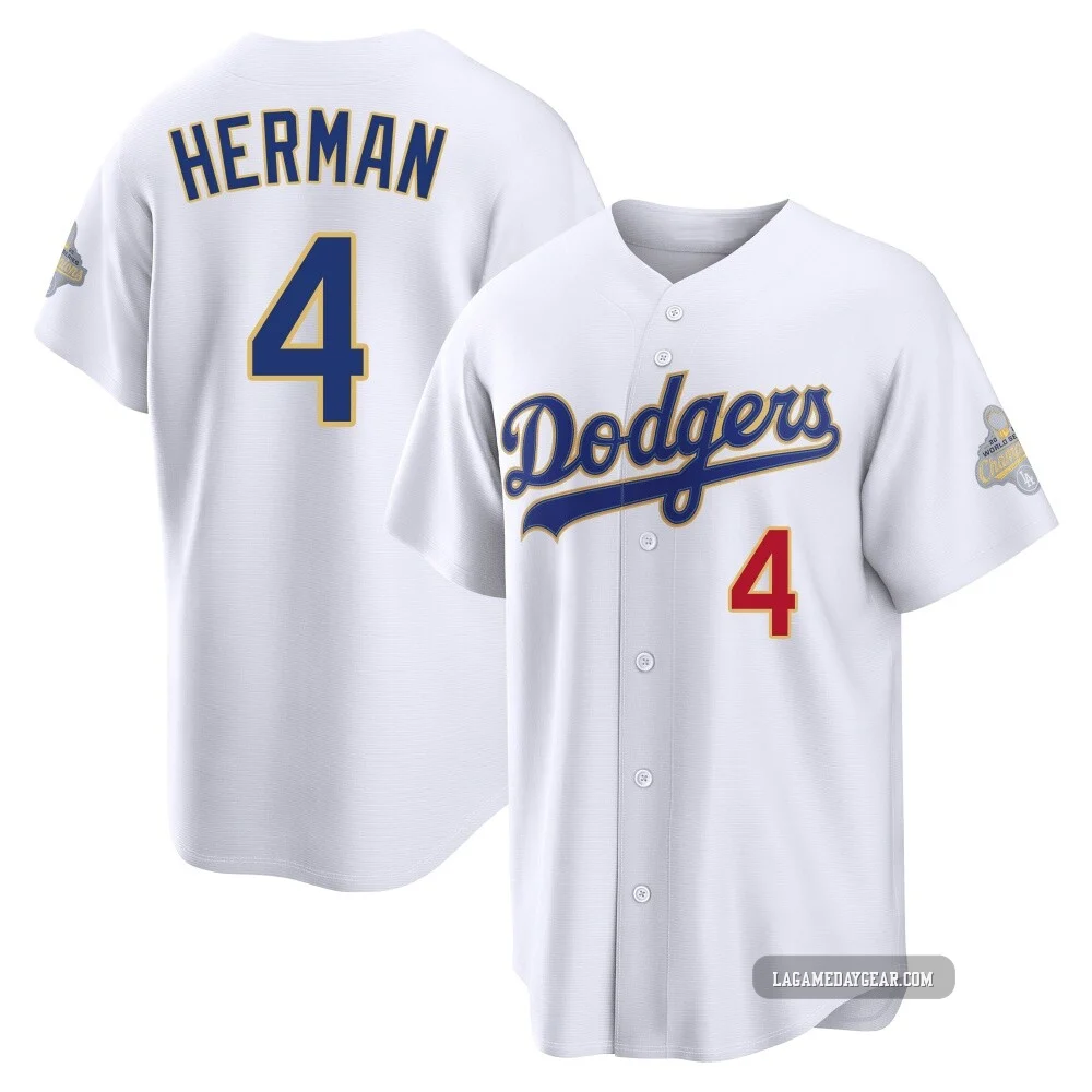 Babe Herman ＃4 Los Angeles Dodgers Limited Youth Gold White 2026 Collection Stadium Jersey