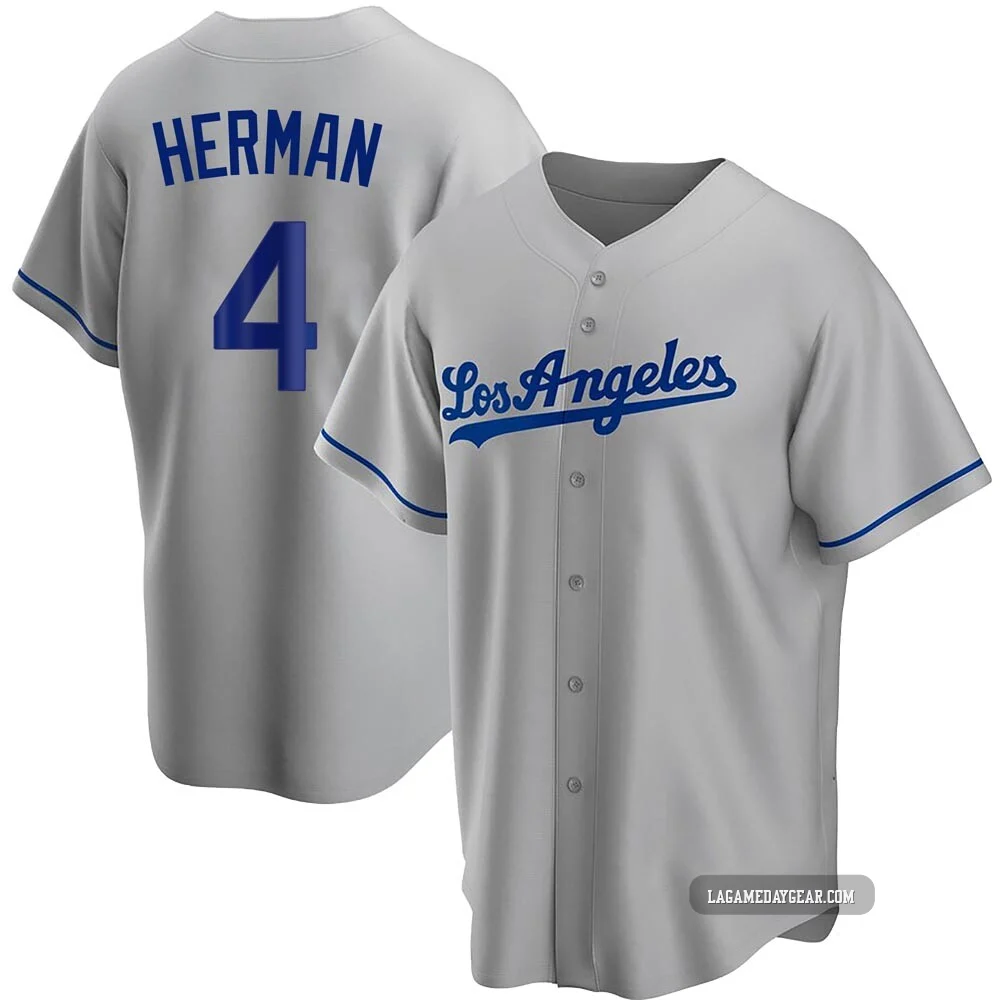 Babe Herman ＃4 Los Angeles Dodgers Replica Men's Gray Road Jersey
