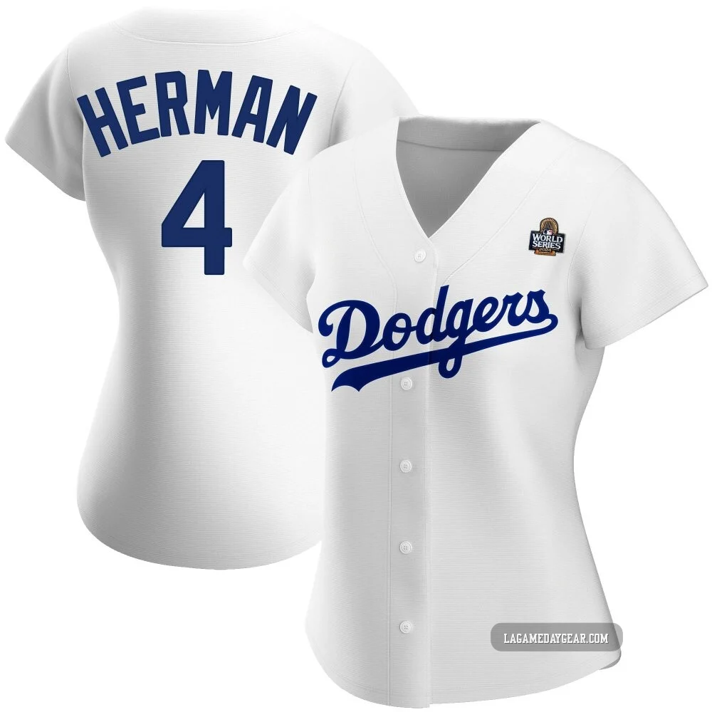 Babe Herman ＃4 Los Angeles Dodgers Replica Women's White Home 2024 World Series Jersey