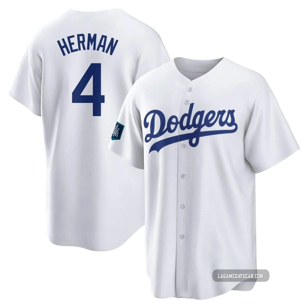 Babe Herman ＃4 Los Angeles Dodgers Replica Youth White 2024 World Tour Seoul Series Home Jersey