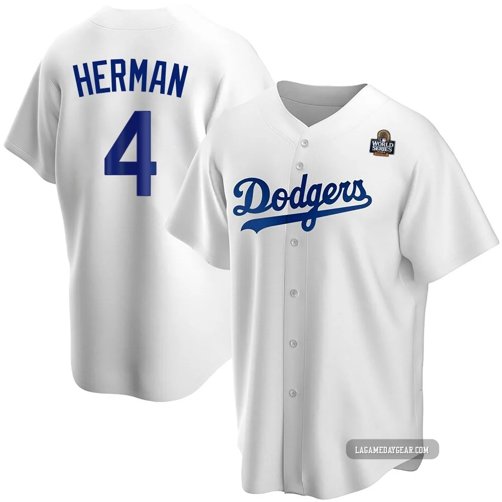 Babe Herman ＃4 Los Angeles Dodgers Replica Youth White Home 2024 World Series Jersey