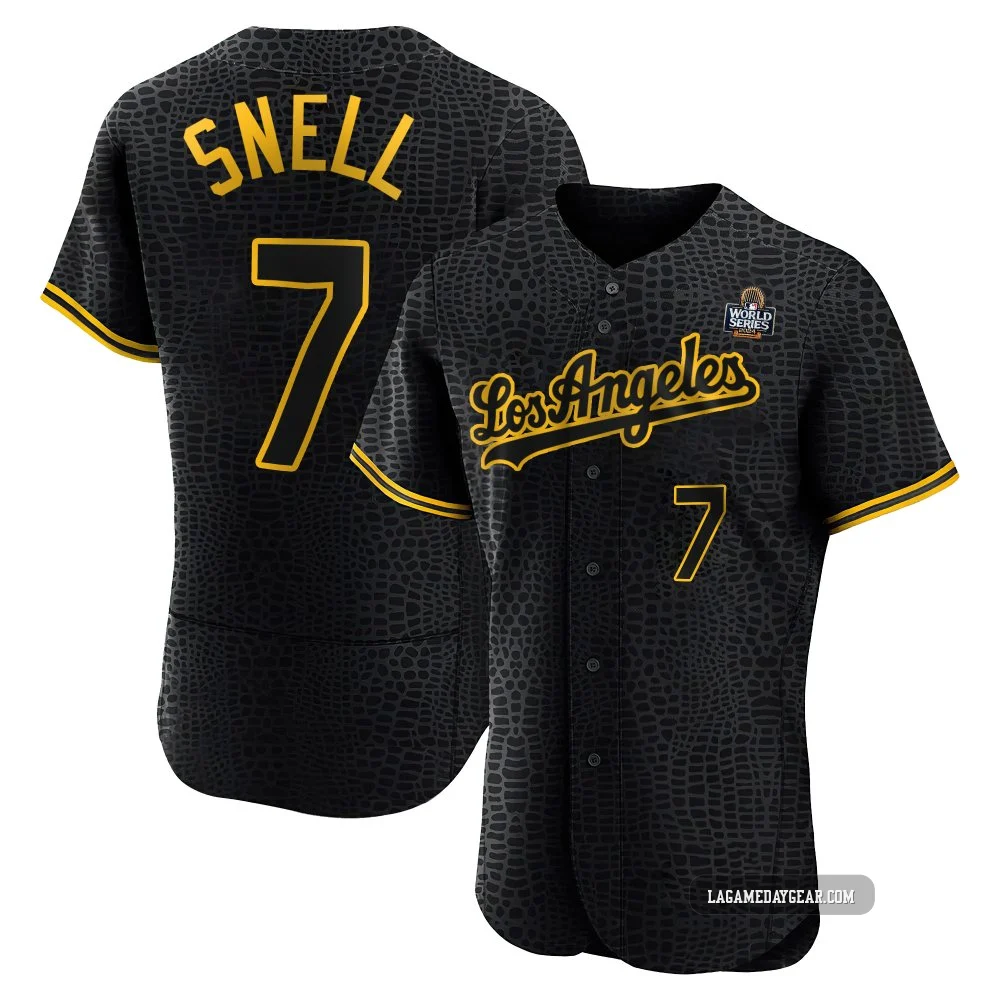 Blake Snell ＃7 Los Angeles Dodgers Authentic Men's Black Snake Skin City 2024 World Series Jersey