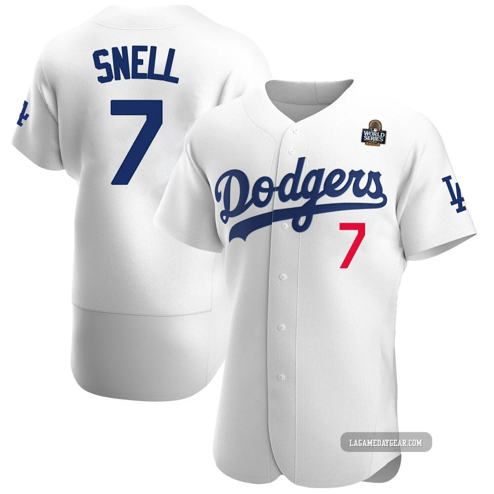 Blake Snell ＃7 Los Angeles Dodgers Authentic Men's White Home Official 2024 World Series Jersey