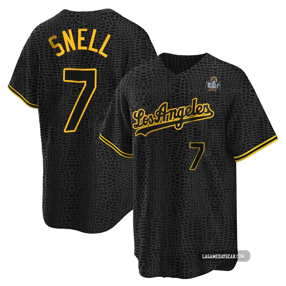 Blake Snell ＃7 Los Angeles Dodgers Replica Men's Black Snake Skin City 2024 World Series Jersey