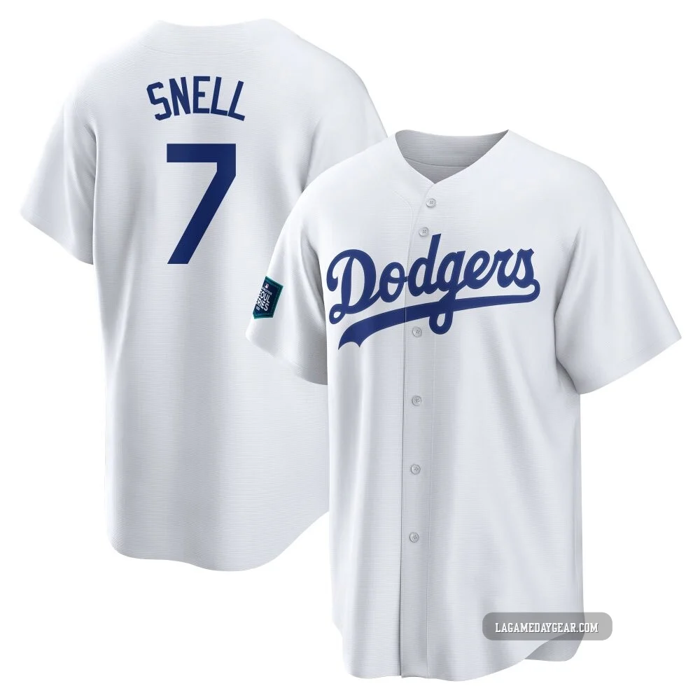 Blake Snell ＃7 Los Angeles Dodgers Replica Men's White 2024 World Tour Seoul Series Home Jersey