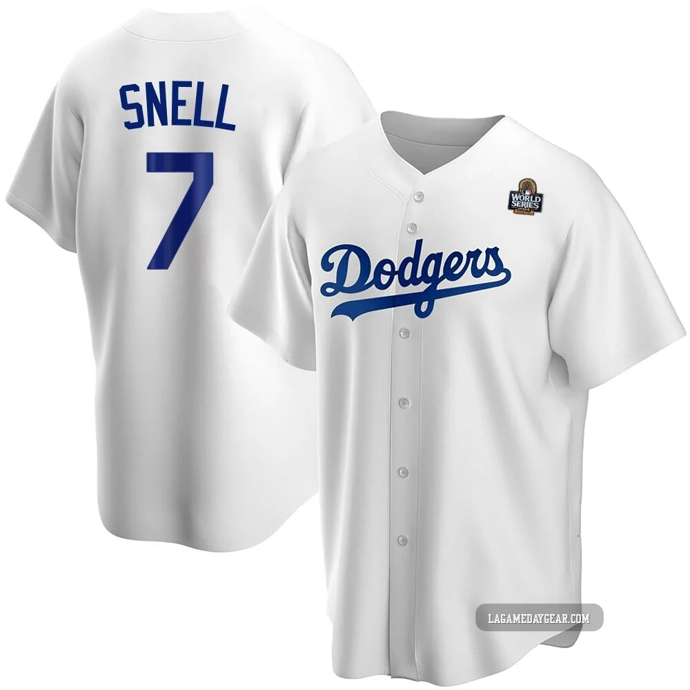 Blake Snell ＃7 Los Angeles Dodgers Replica Men's White Home 2024 World Series Jersey