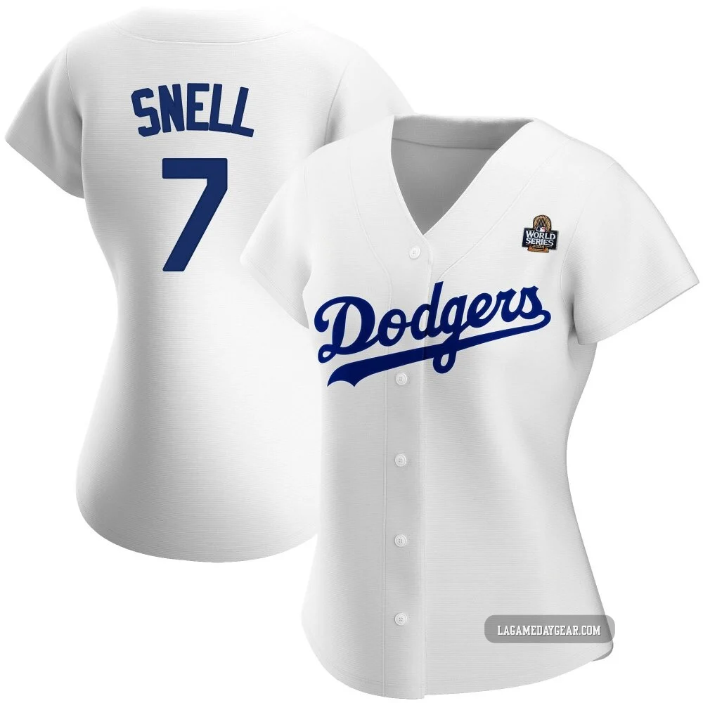 Blake Snell ＃7 Los Angeles Dodgers Replica Women's White Home 2024 World Series Jersey